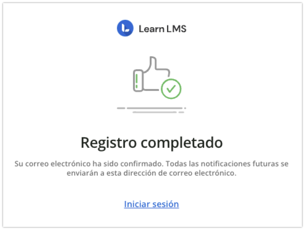 Notificación de registro completado