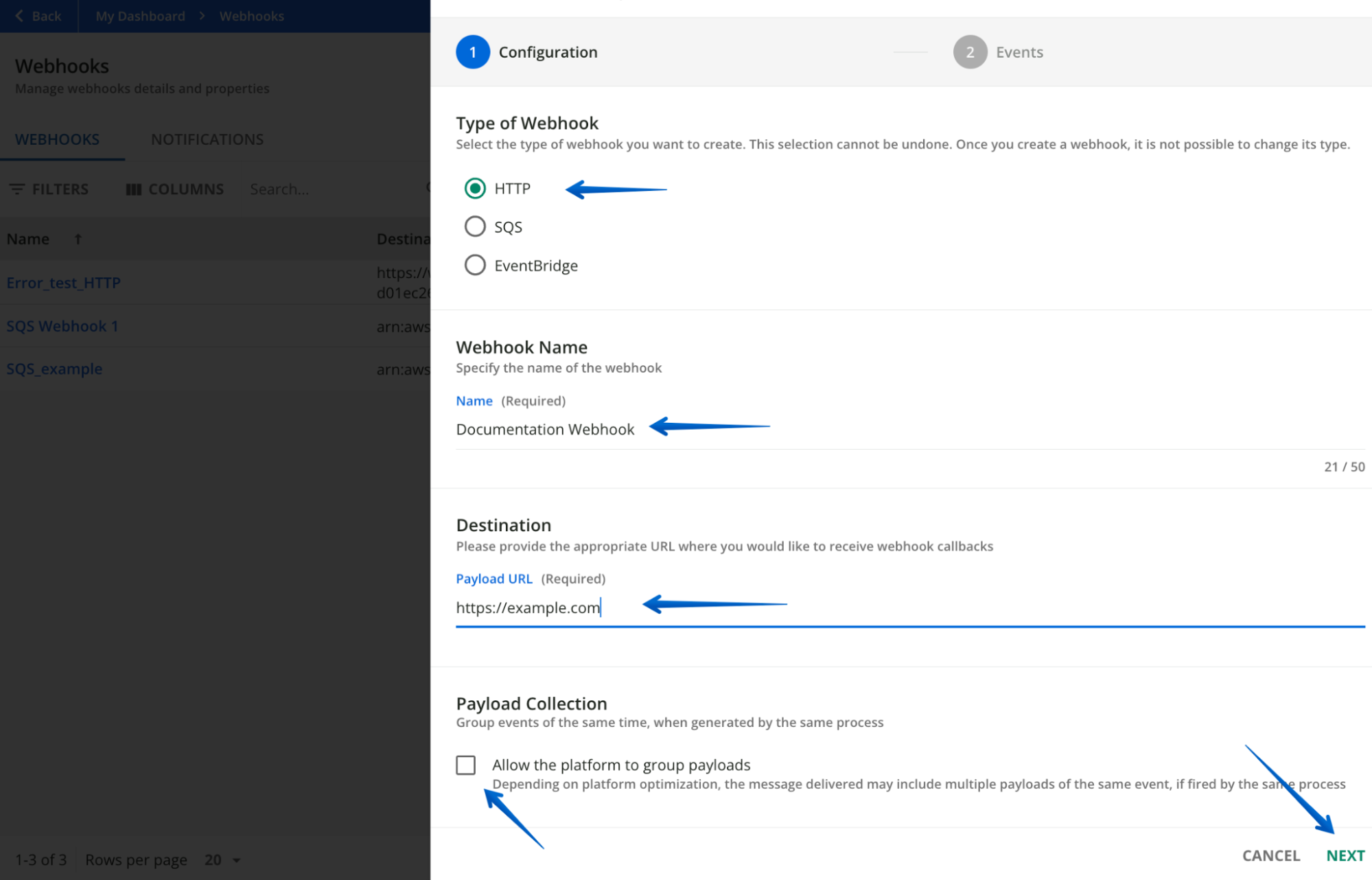 Creating an HTTP or HTTPS webhook