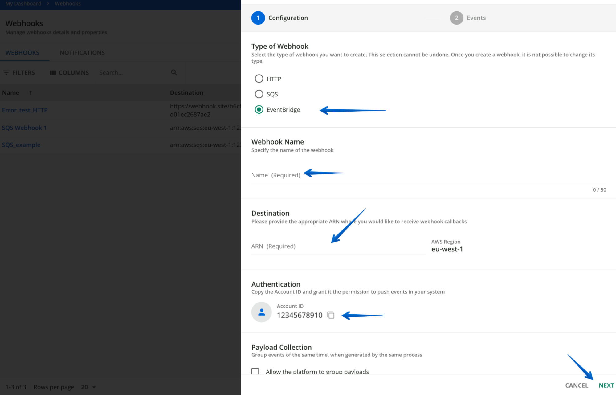 Creating an Eventbridge webhook