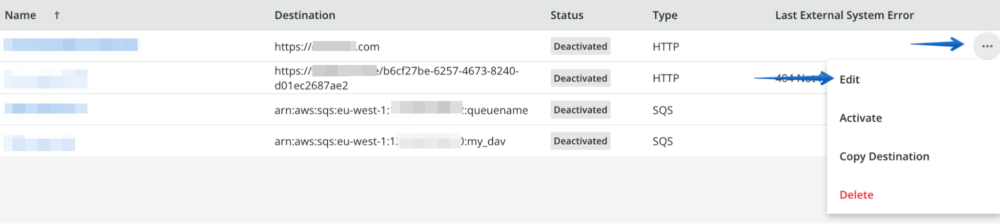 Pressing edit on a webhook