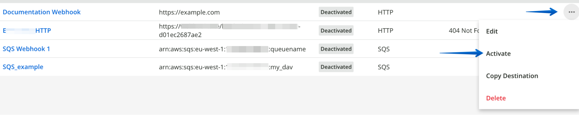 Activating a webhook