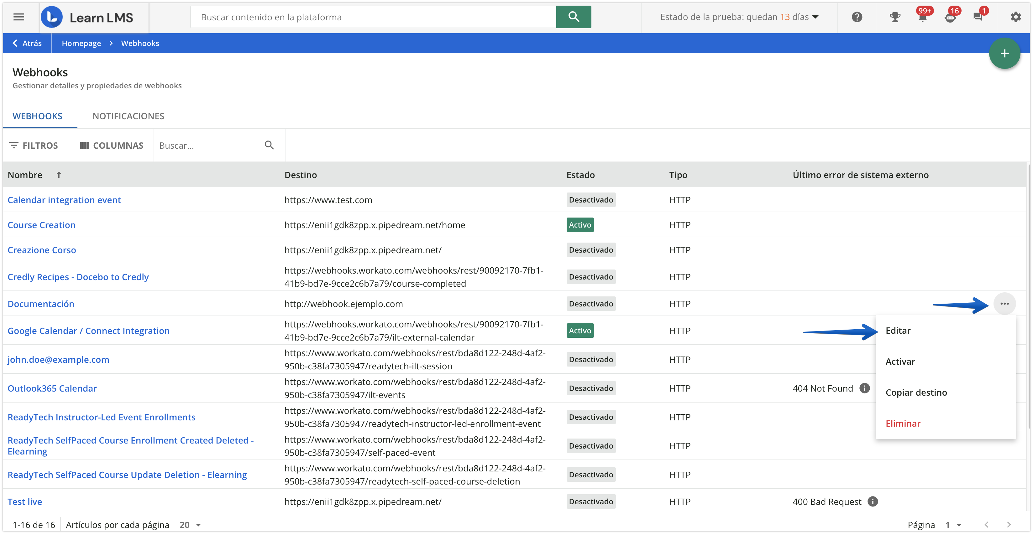 Editar webhook