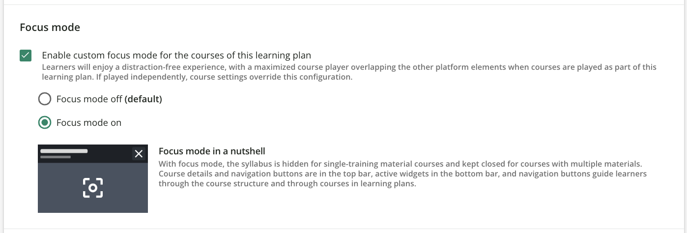 Focus mode for learning plans