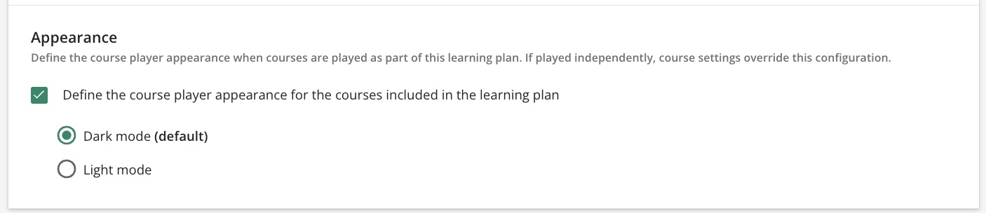 Appearance configuration for learning plans