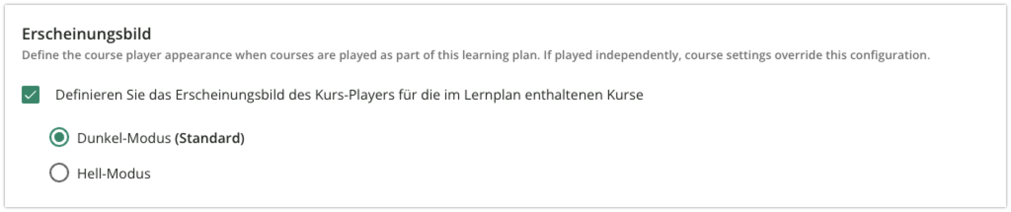 Erscheinungsbild des Kurs-Players