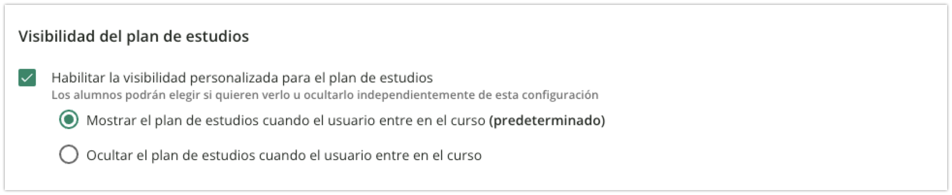 Visibilidad del plan de estudios