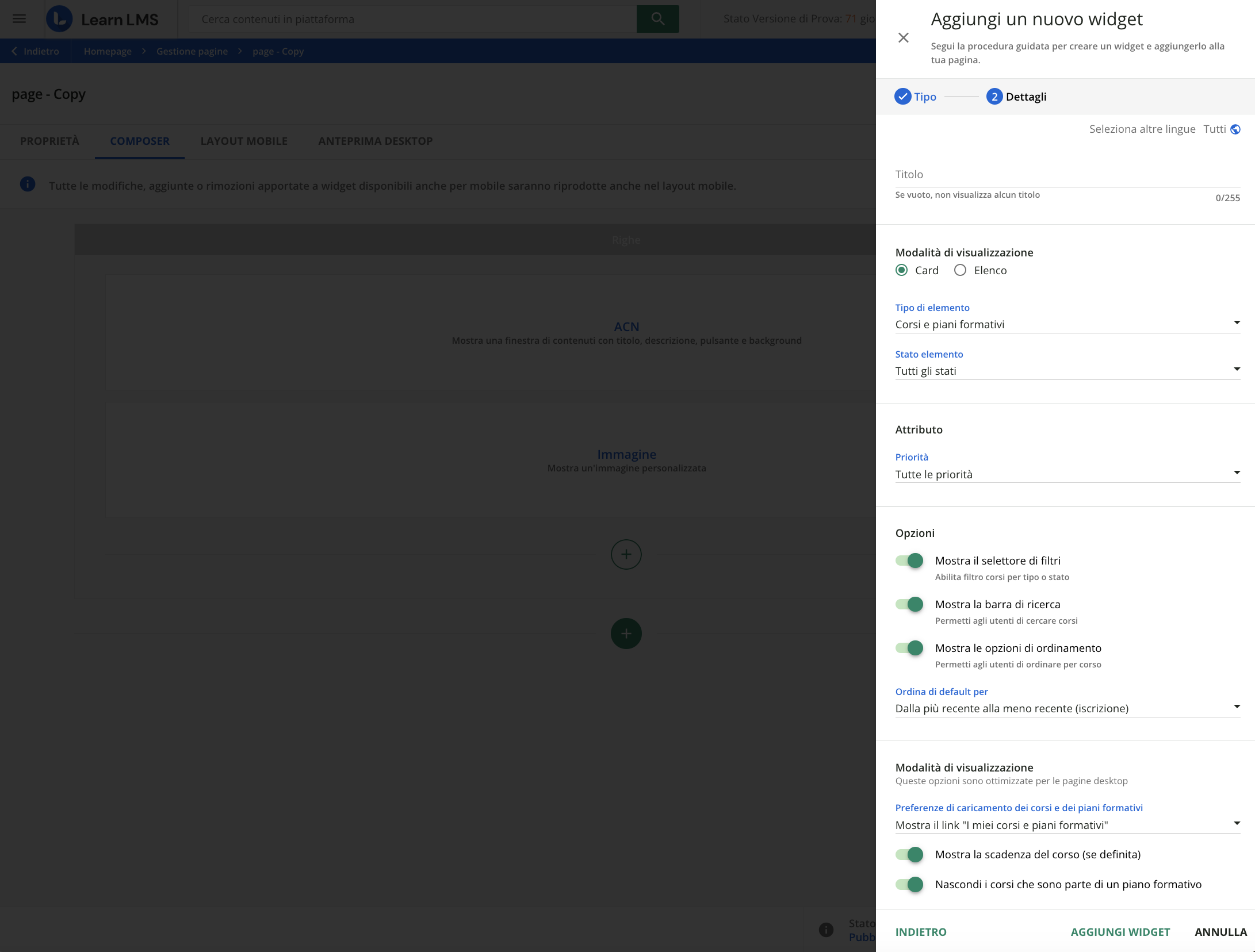 Widget corsi e piani formativi