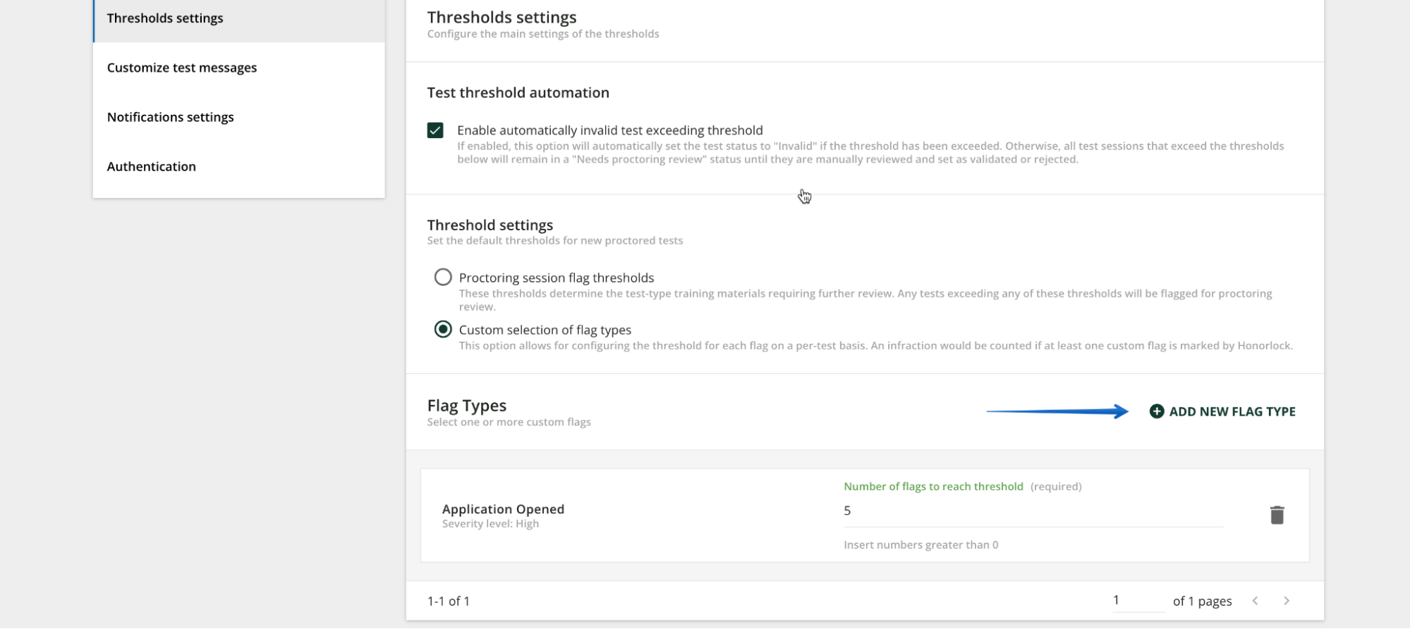 Custom selection of flag types