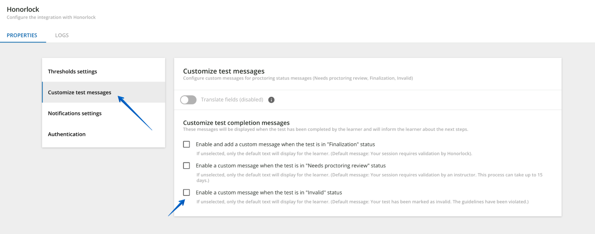 Customize message