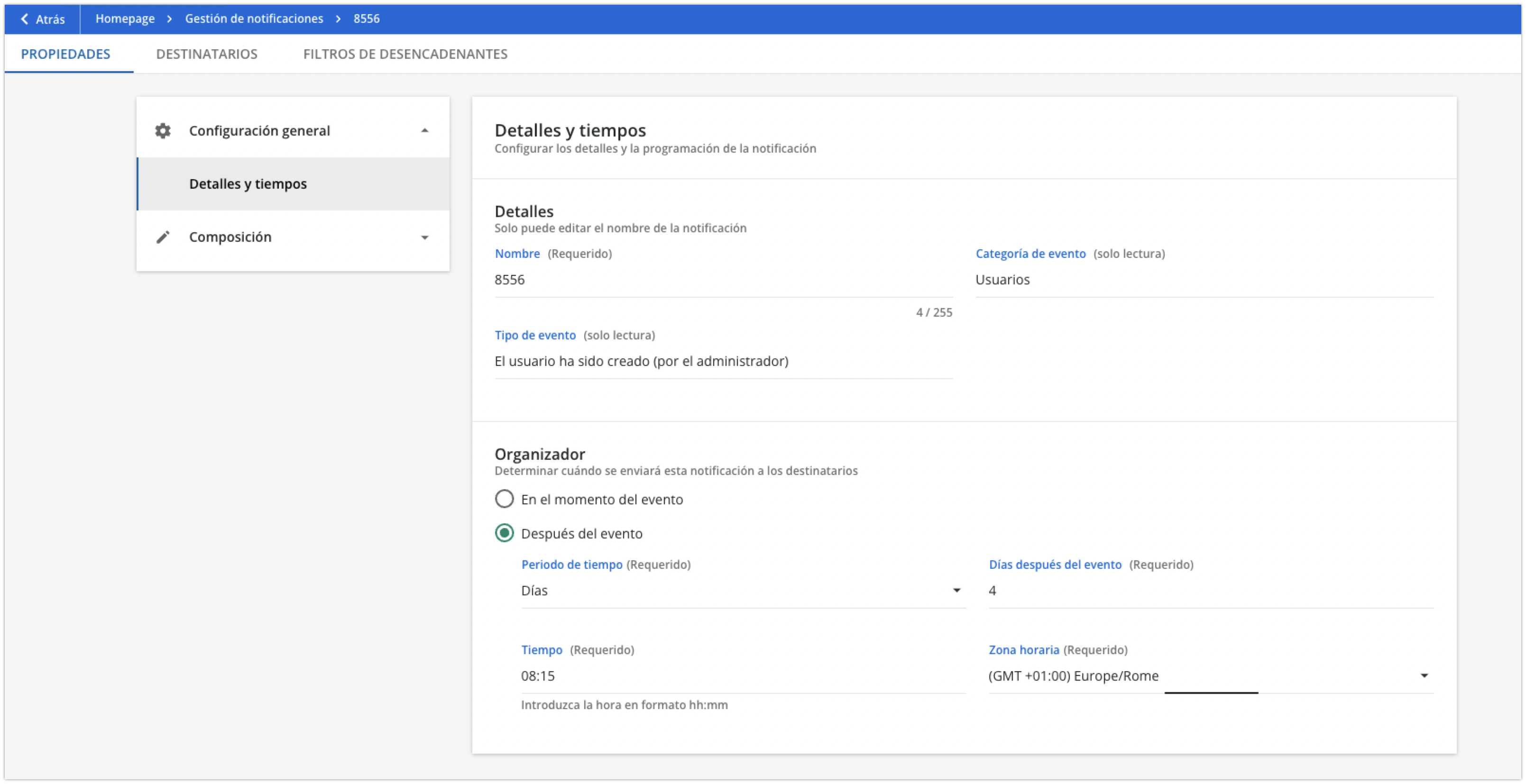 Programación de una notificación
