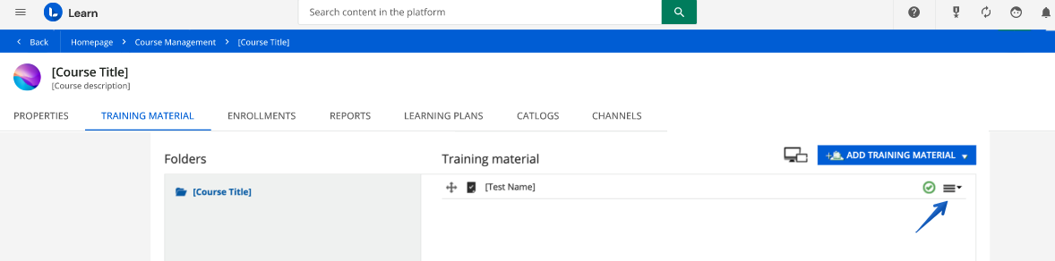 Opening the training material drop down menu