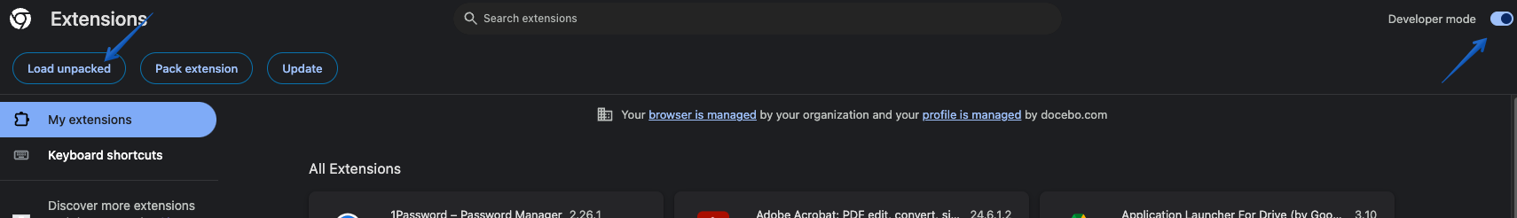 loading the unpacked extension