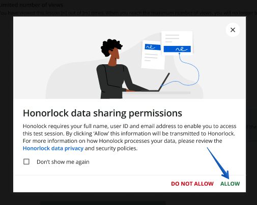 Honorlock data sharing permissions