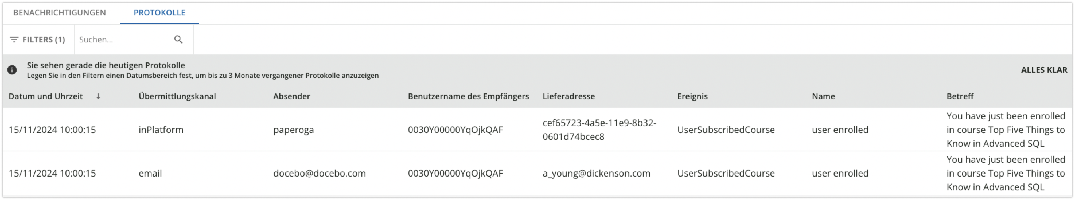 Benachrichtigungsprotokolle