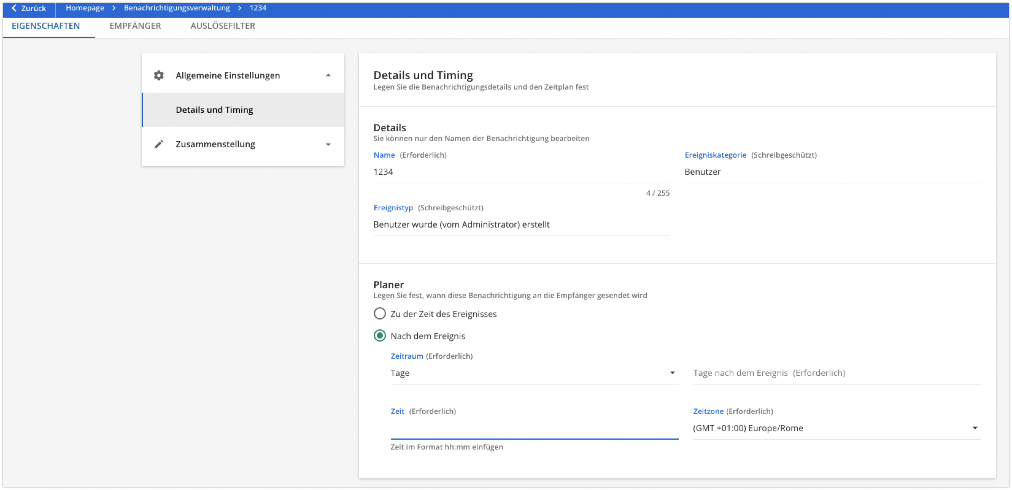 Details und Timing der Benachrichtigung
