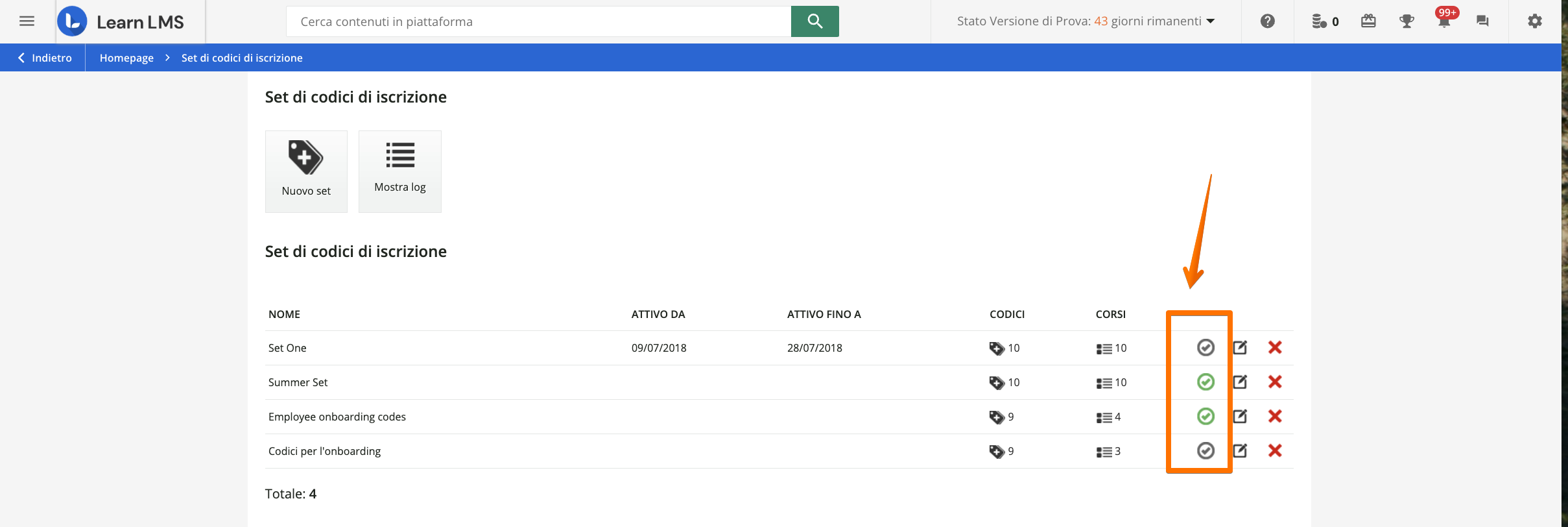 Attivare i codici di iscrizione