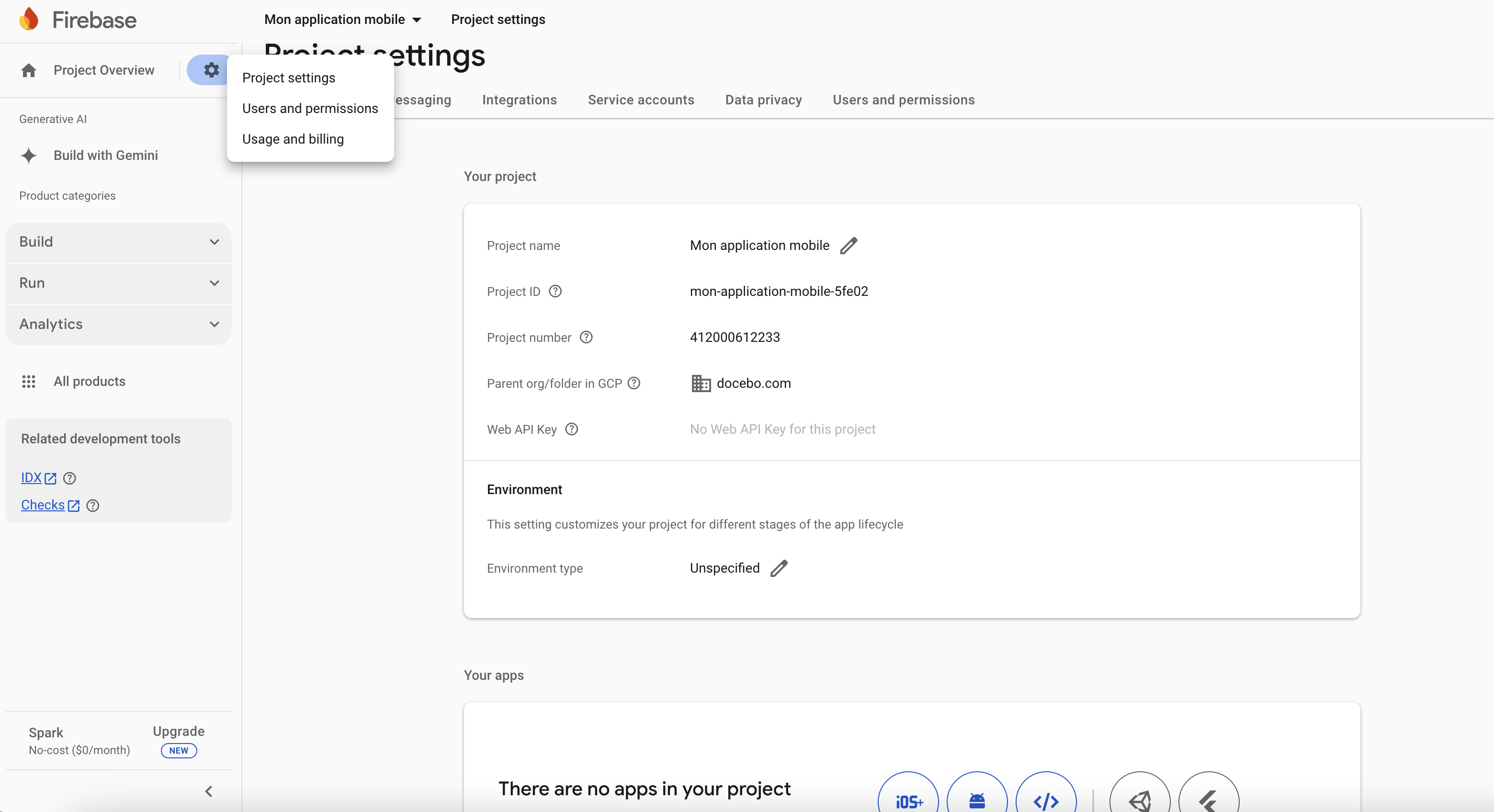 Créer un projet Firebase.