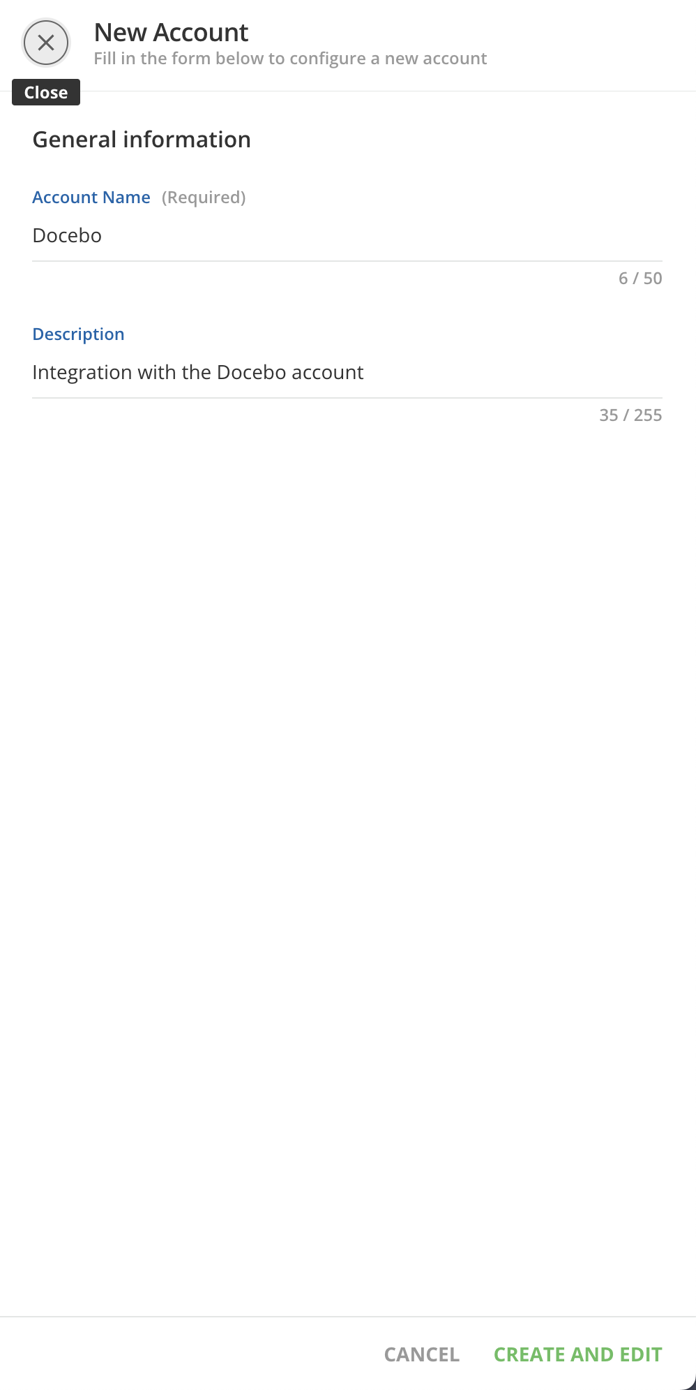 Adding a new account