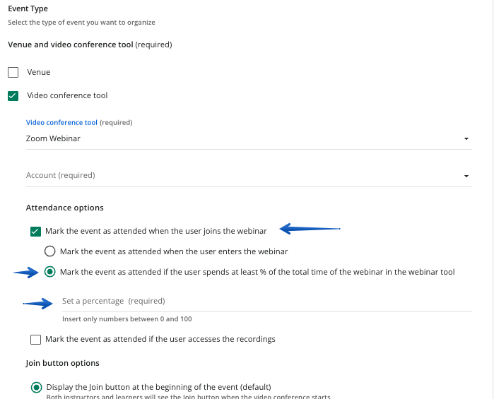Configuring attendance tracking by percentage of the meeting attended in Zoom