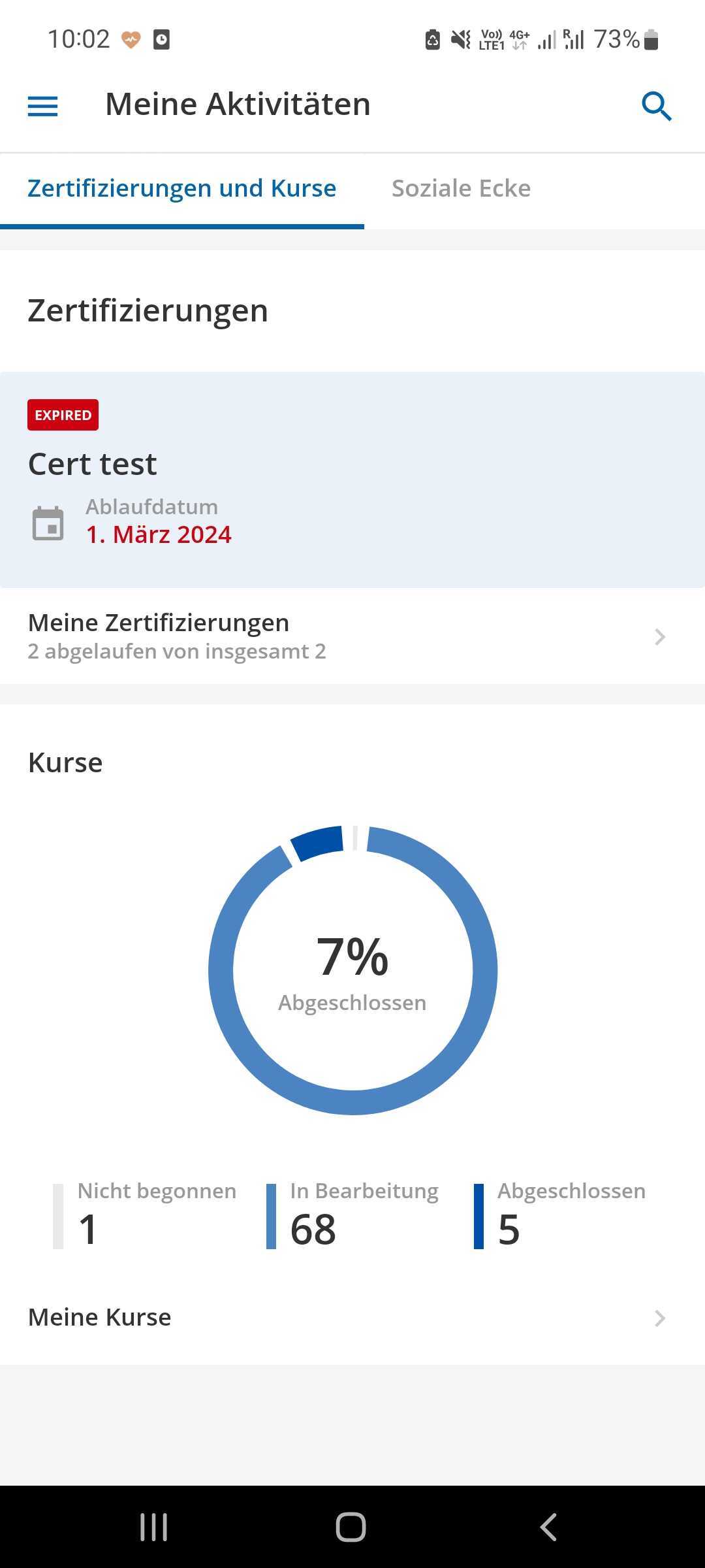 Bereich Zertifizierungen und Kurse