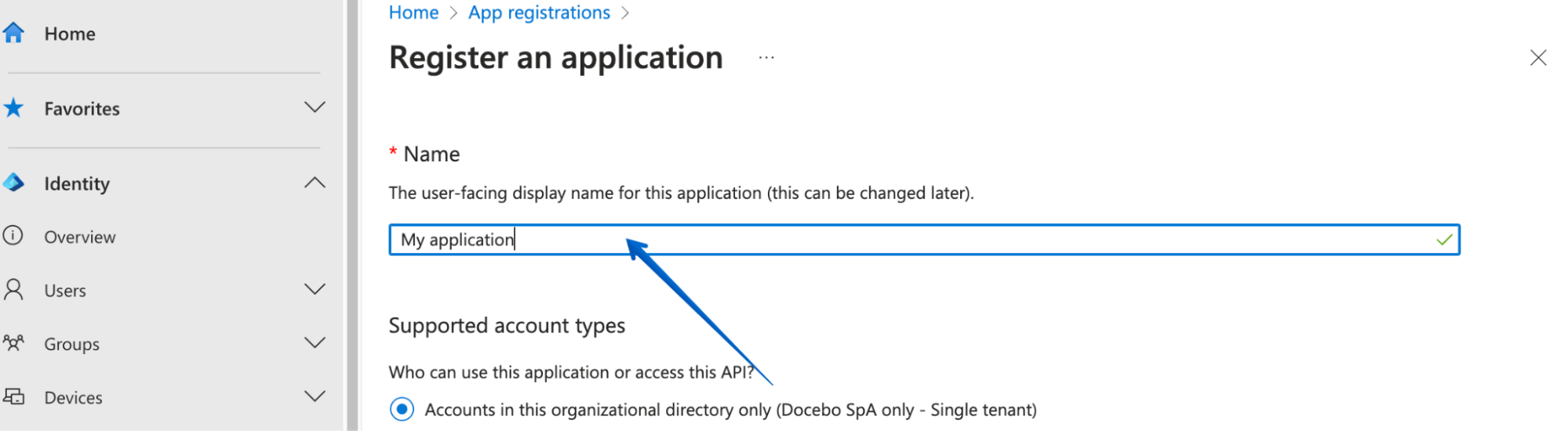 Indiquer le nom de l’application