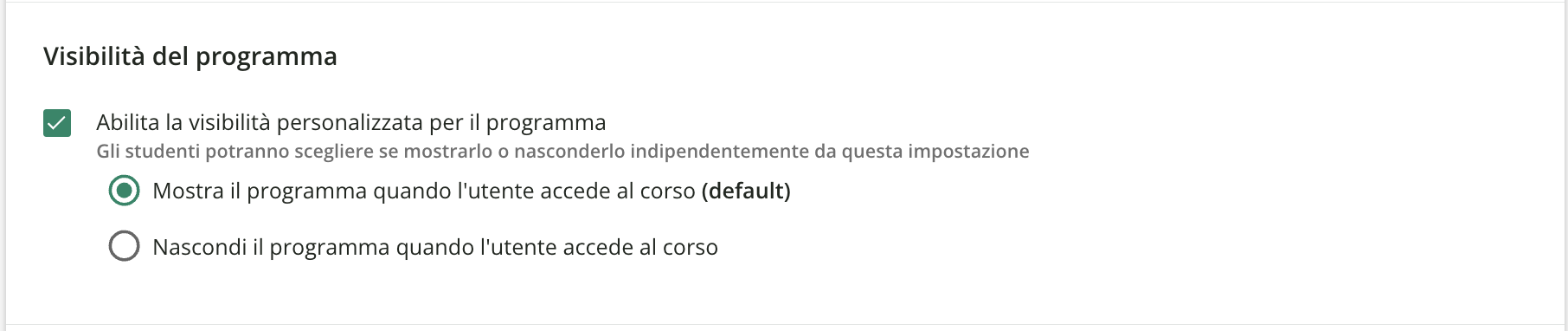 Visibilità del programma