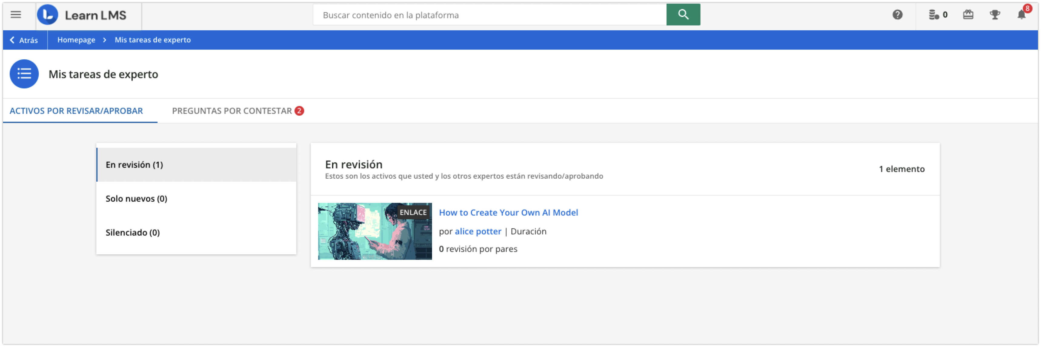 Área Mis tareas de experto