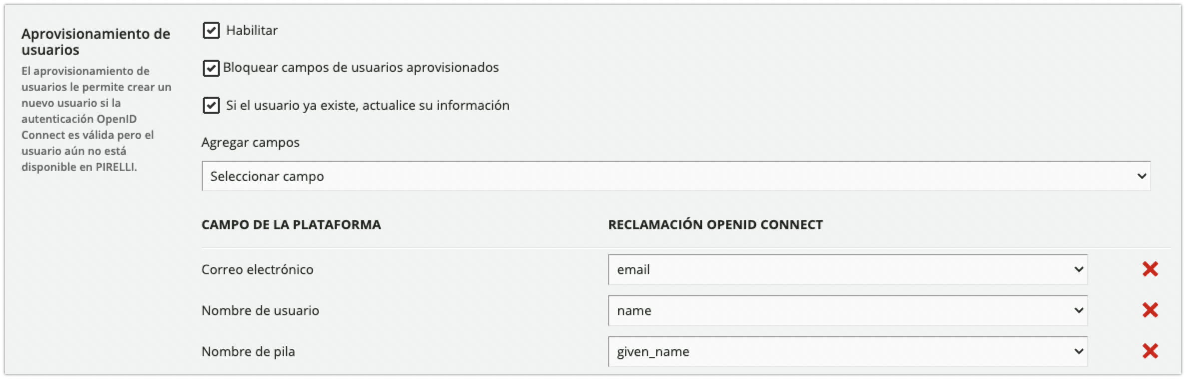 Área Aprovisionamiento de usuarios