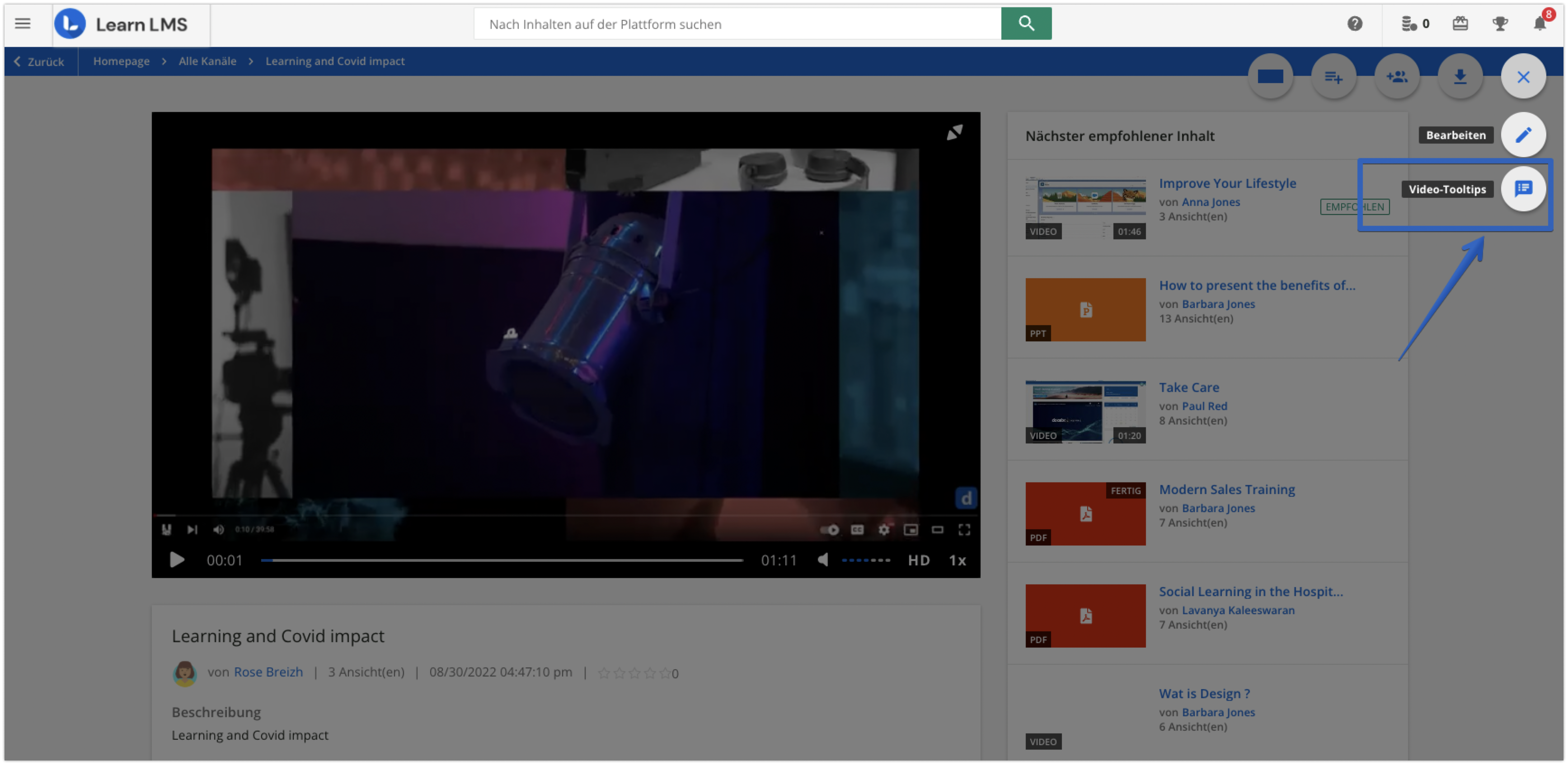 Hinzufügen von Video-Tooltips