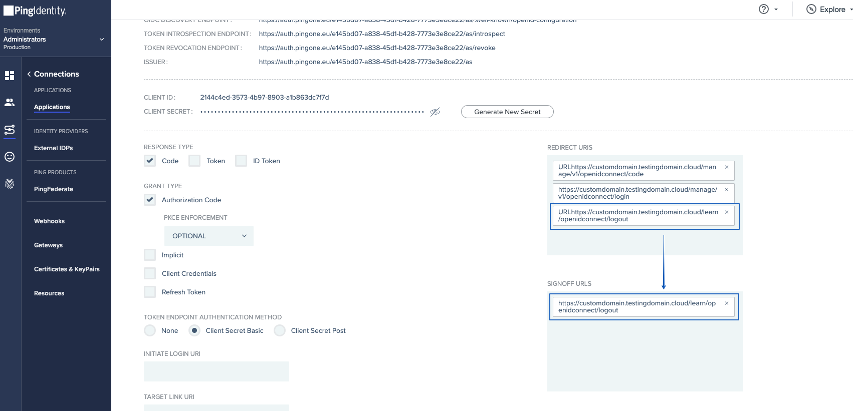 Ping Identity - URL da incollare