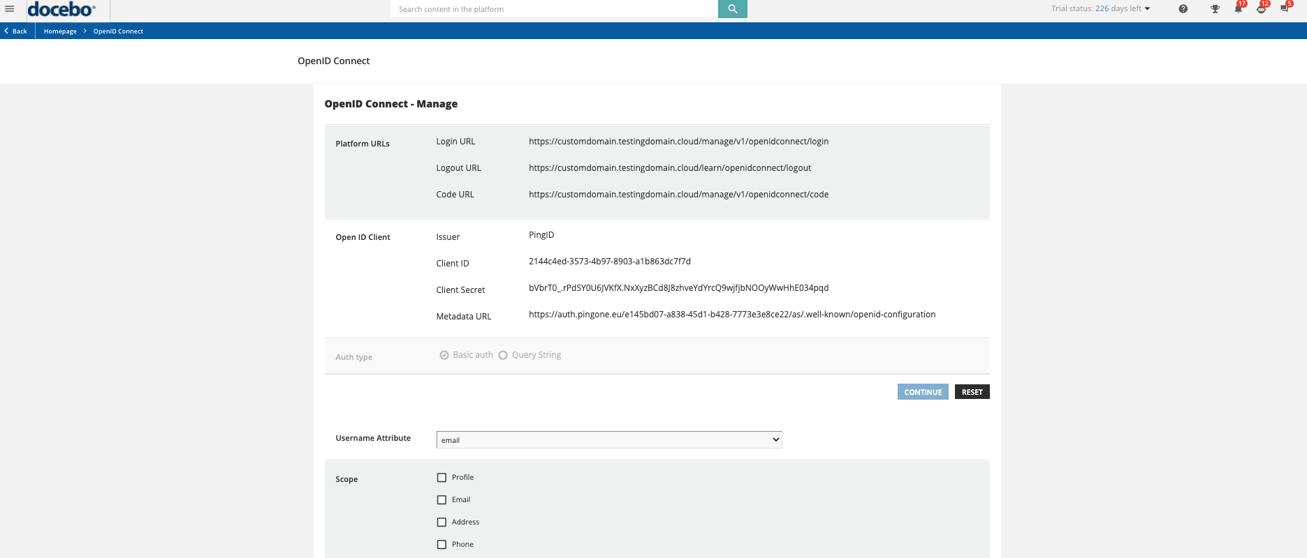 Ping Identity - URL in Docebo