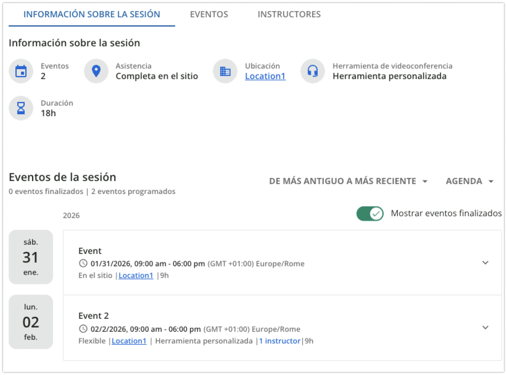 Sesiones del curso