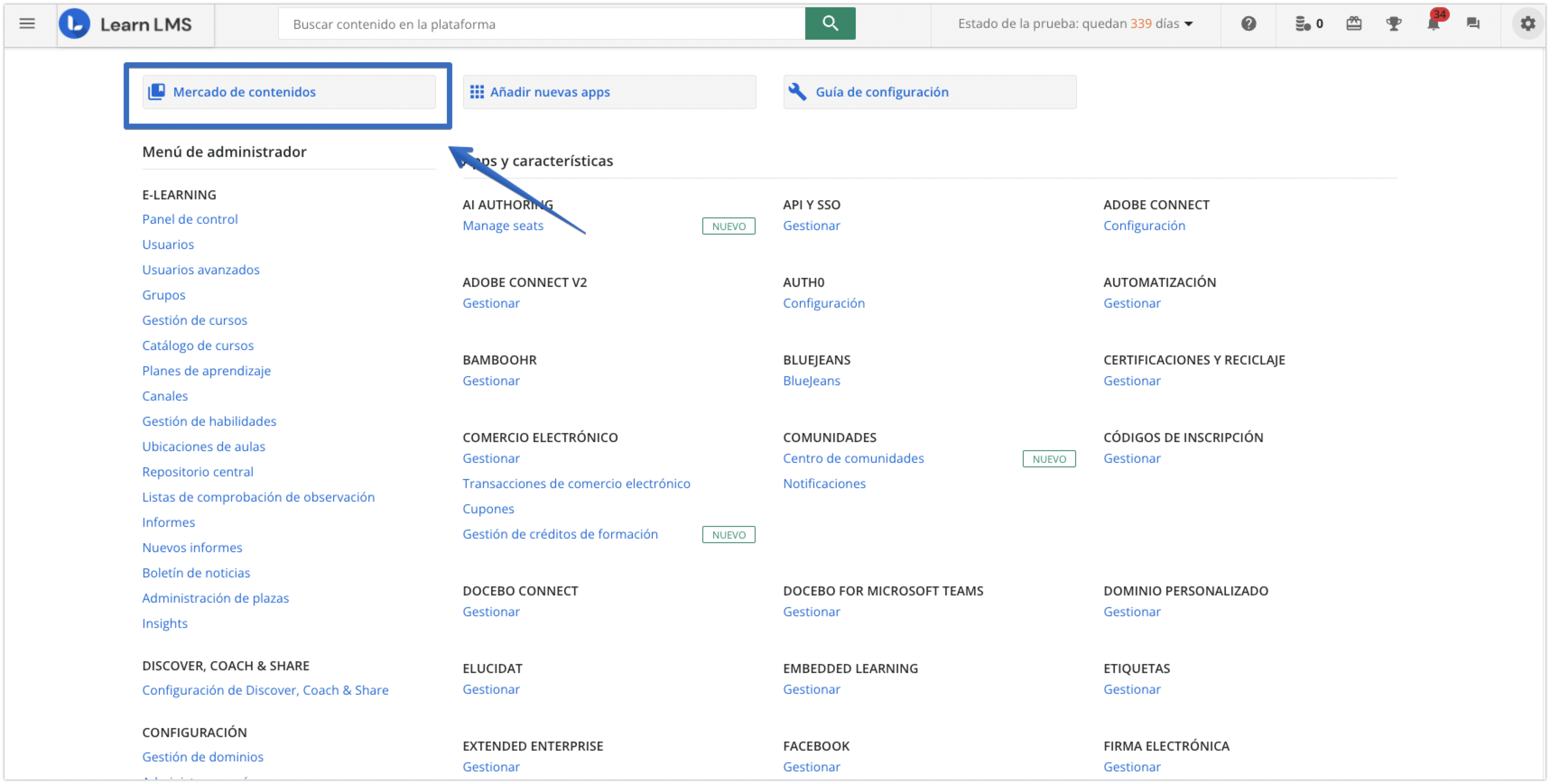 Área de acceso al Mercado de contenidos