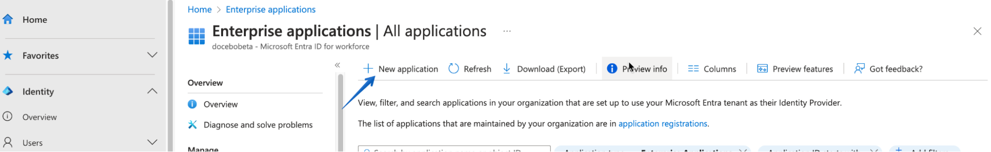 Pressing the New application button