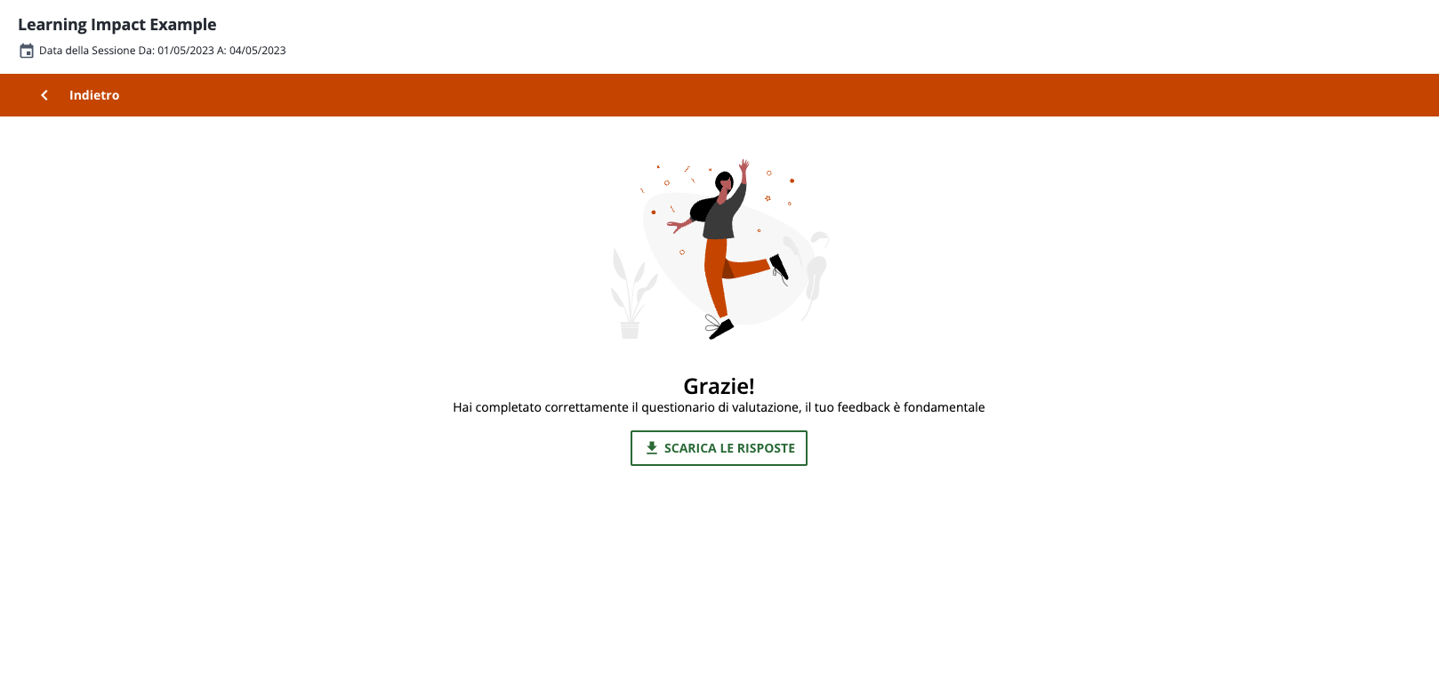 La pagina di completemento del questionario.