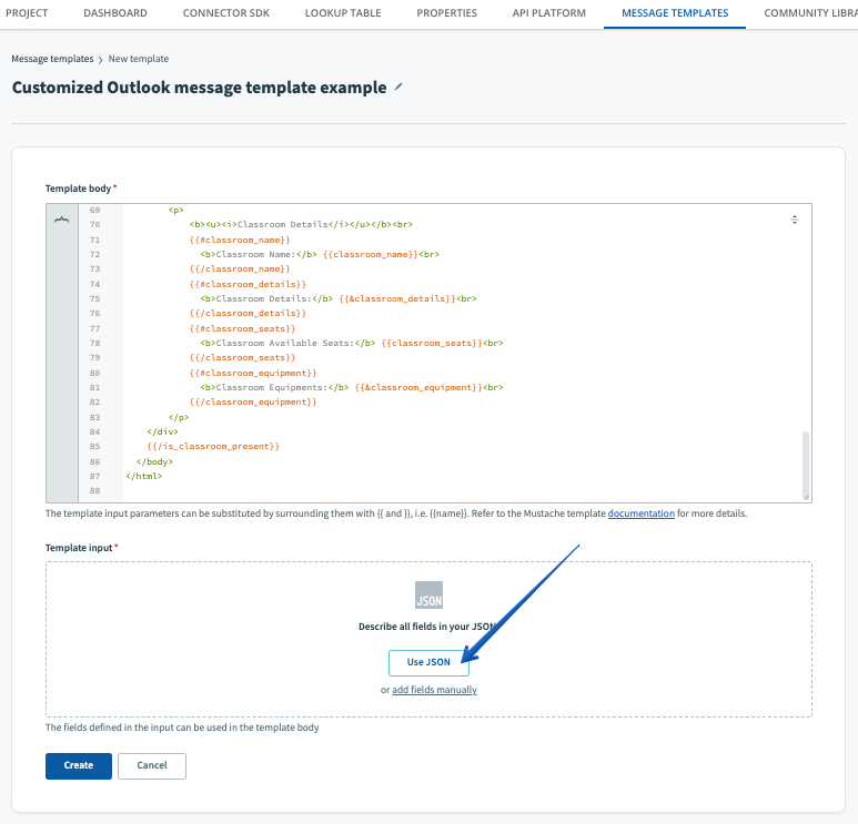 Pressing the Use JSON button