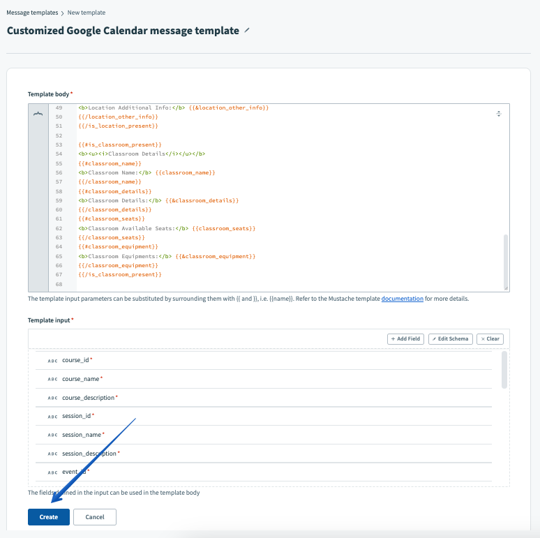 Creating the message template