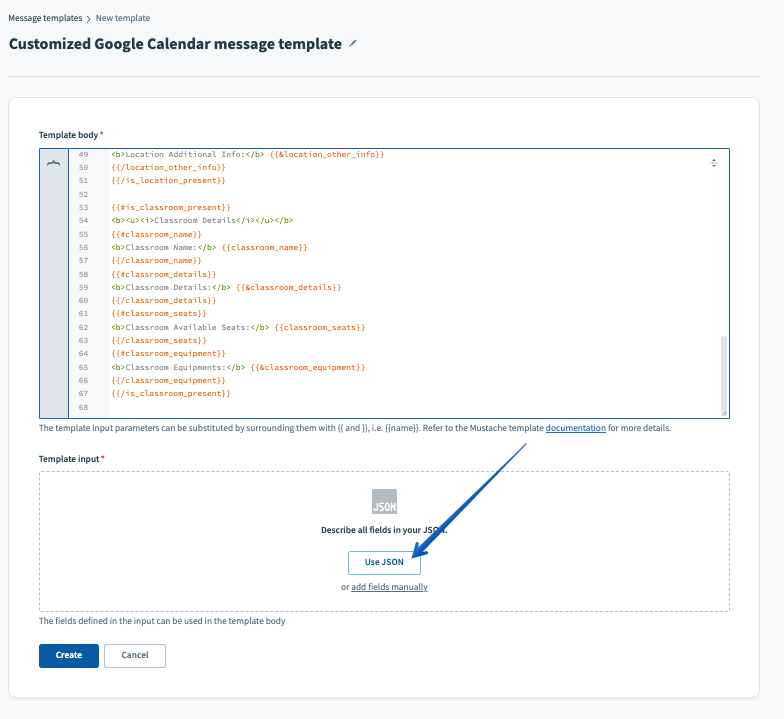 Pressing the Use JSON button
