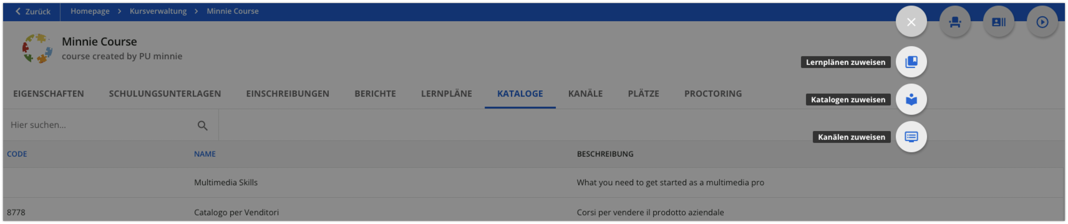 Option Katalogen zuweisen in einem Kurs