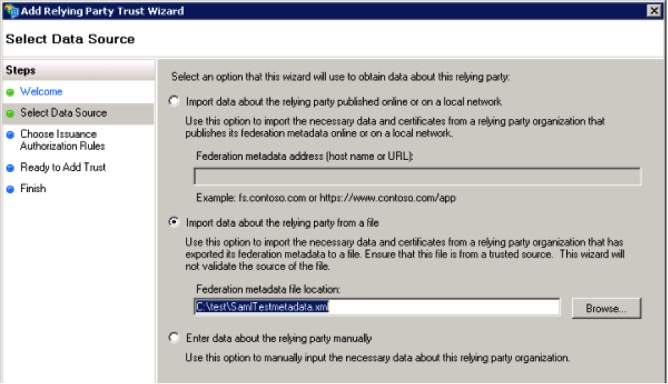 ADFS select data source