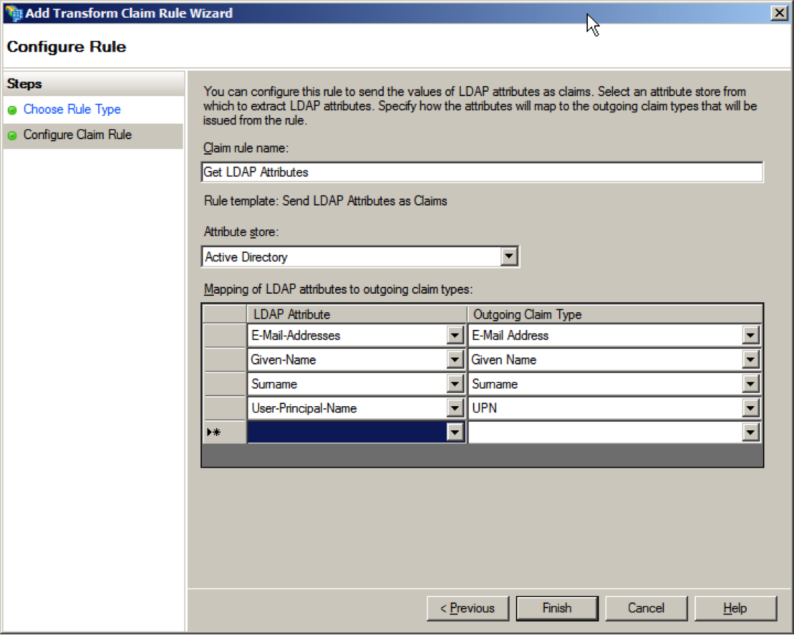 ADFS configure claim rule