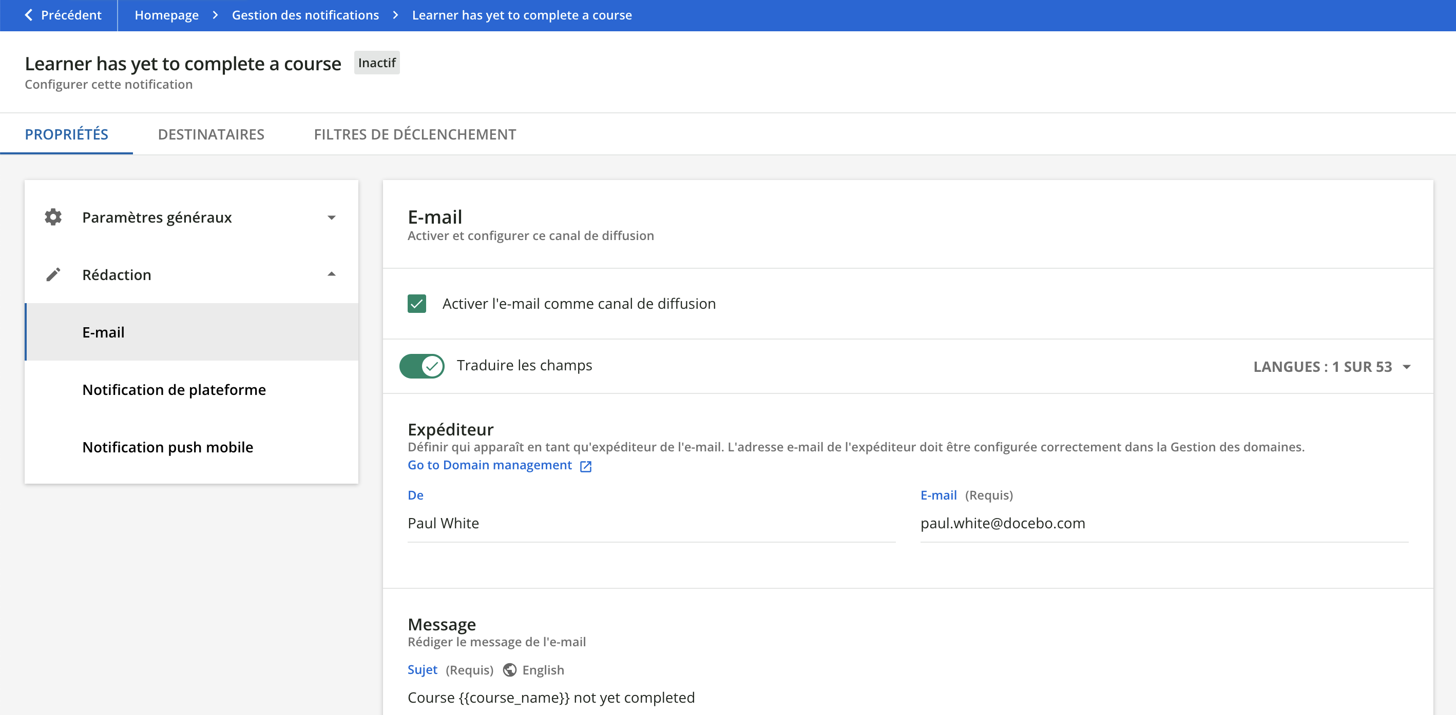 Configurer un canal de diffusion