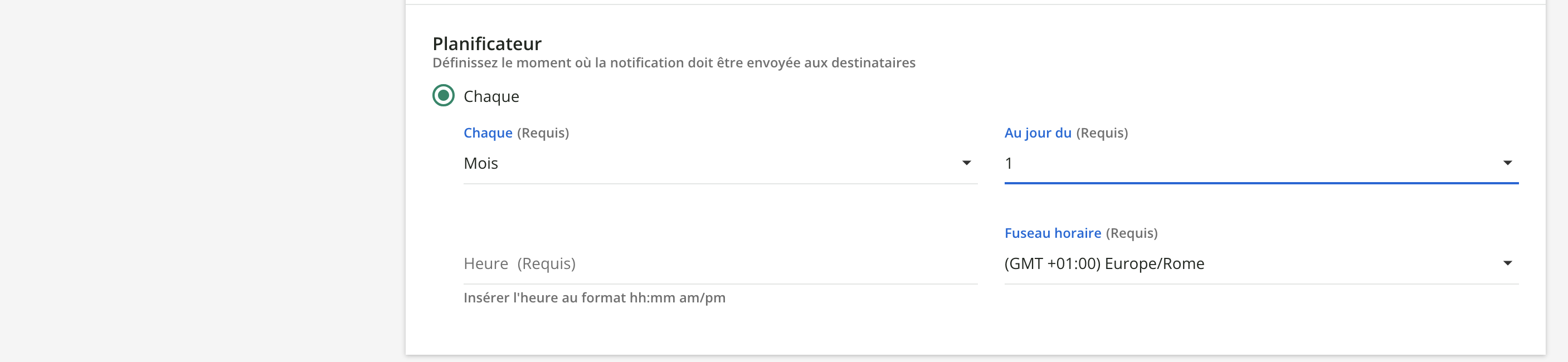 Options du planificateur