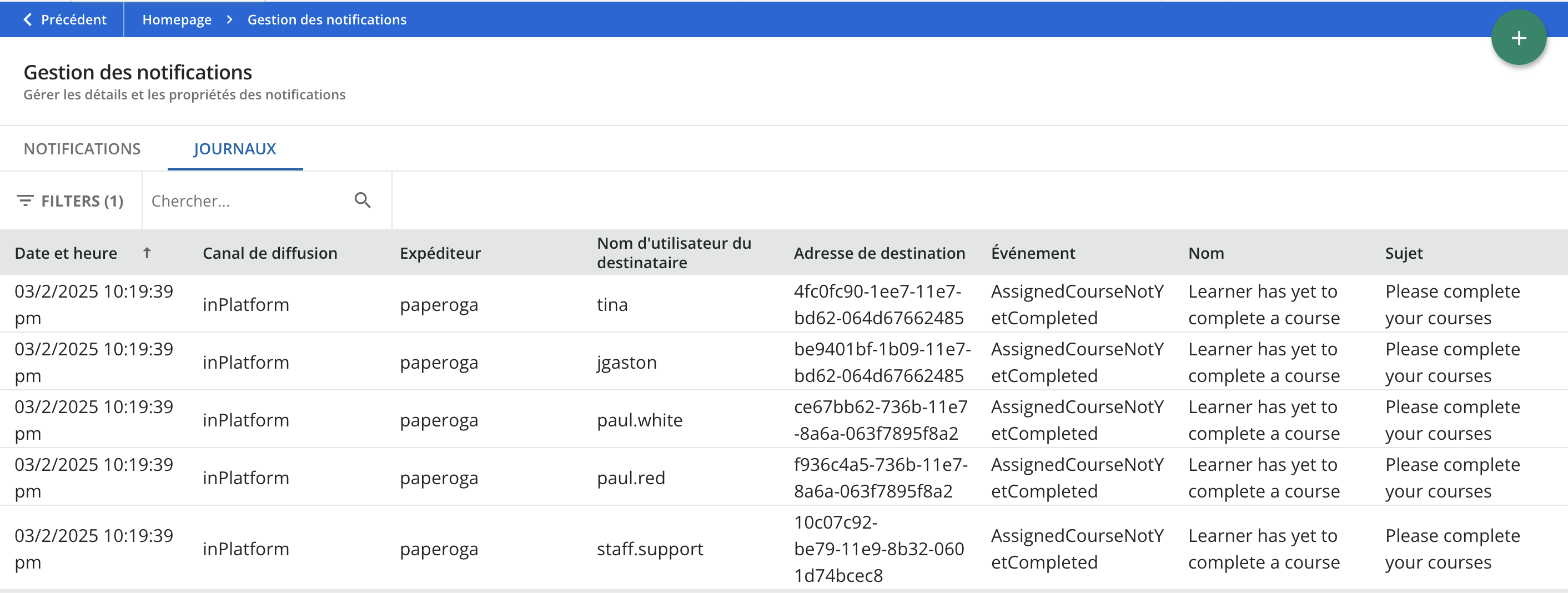 Consulter les journaux de notification.