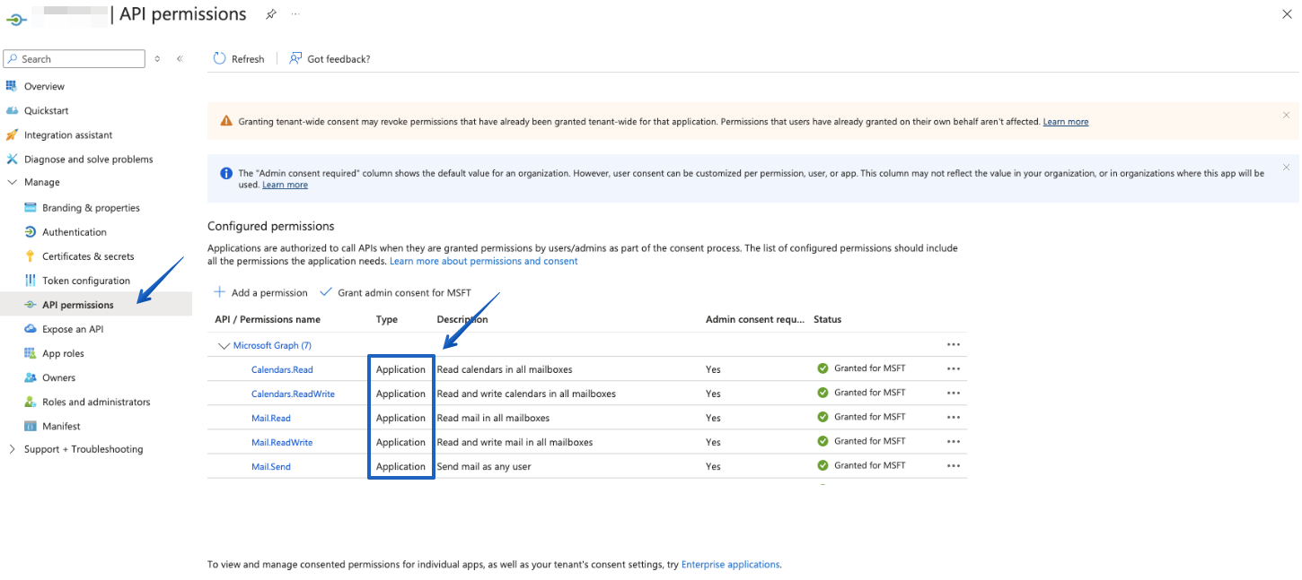 Setting the scope permissions in Azure