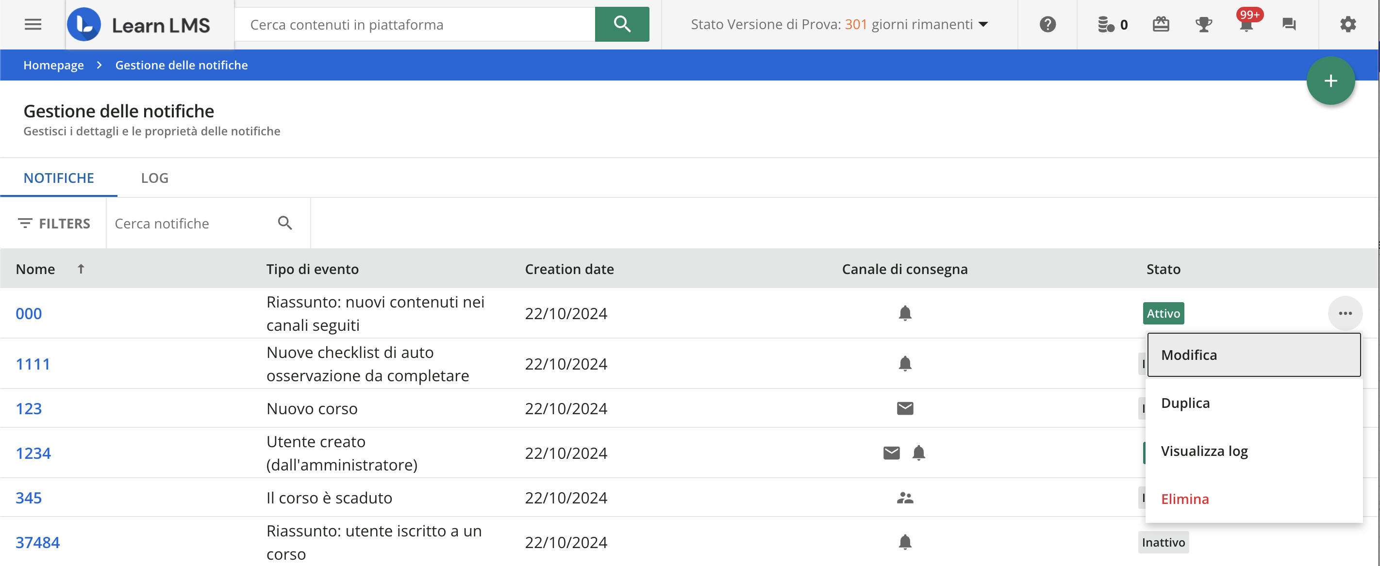 Accedere ai dettagli sulle notifiche.