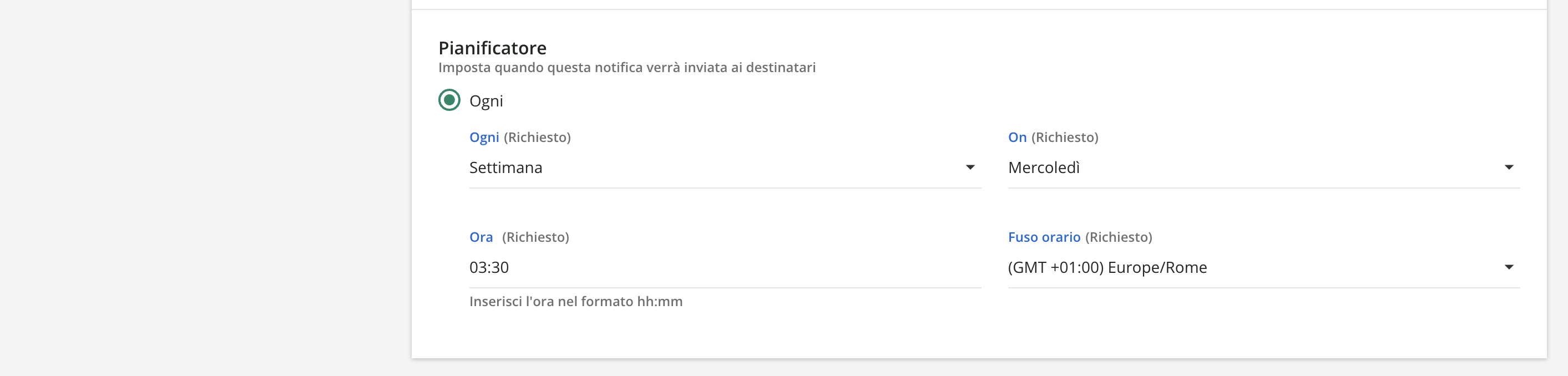 Pianificare una notifica.