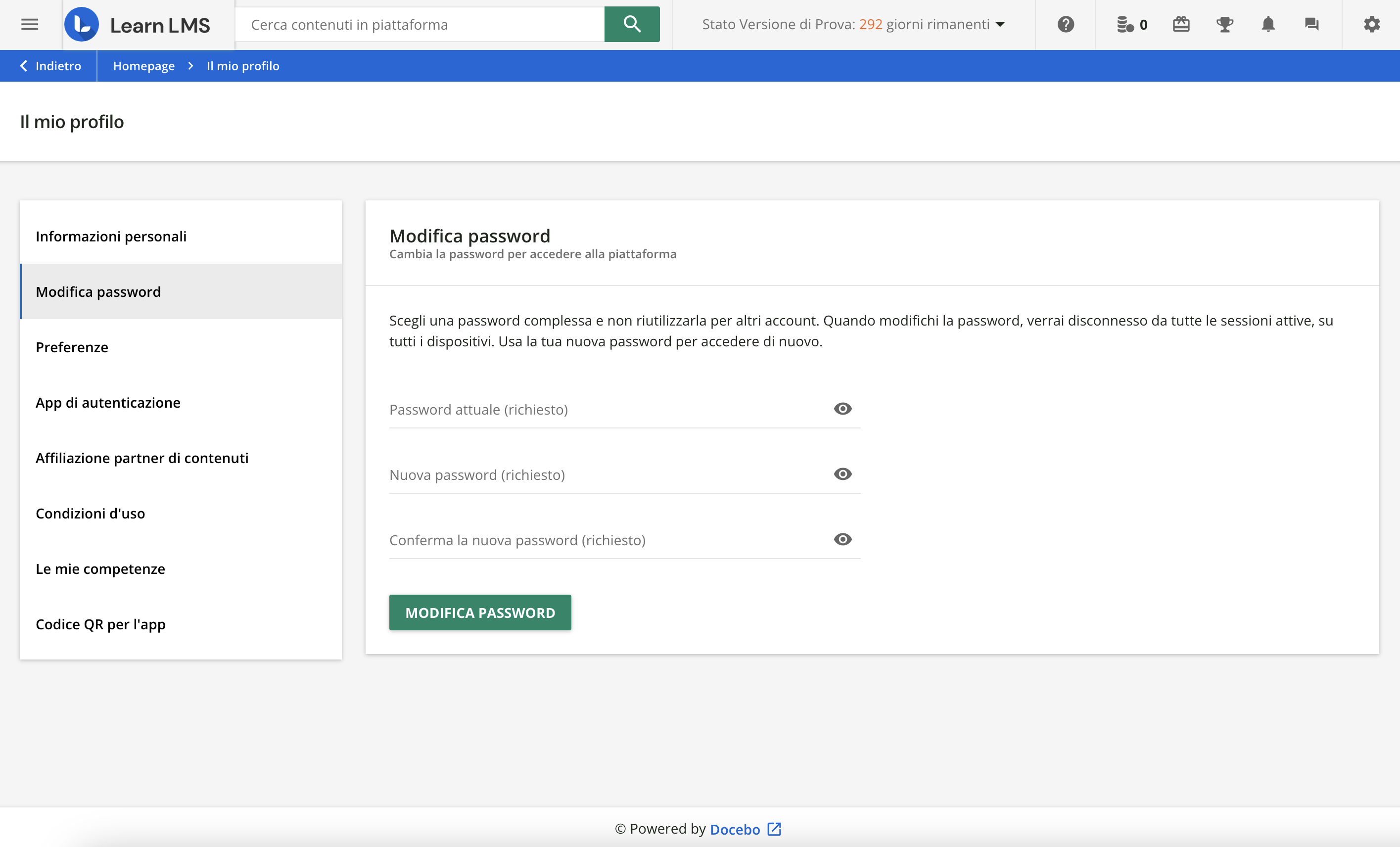 Modificare la propria password.
