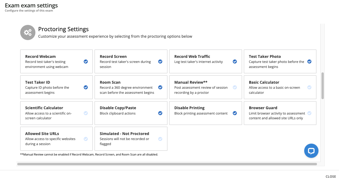 Configuring the proctoring settings