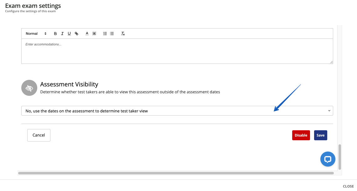 Configuring the assessment visibility